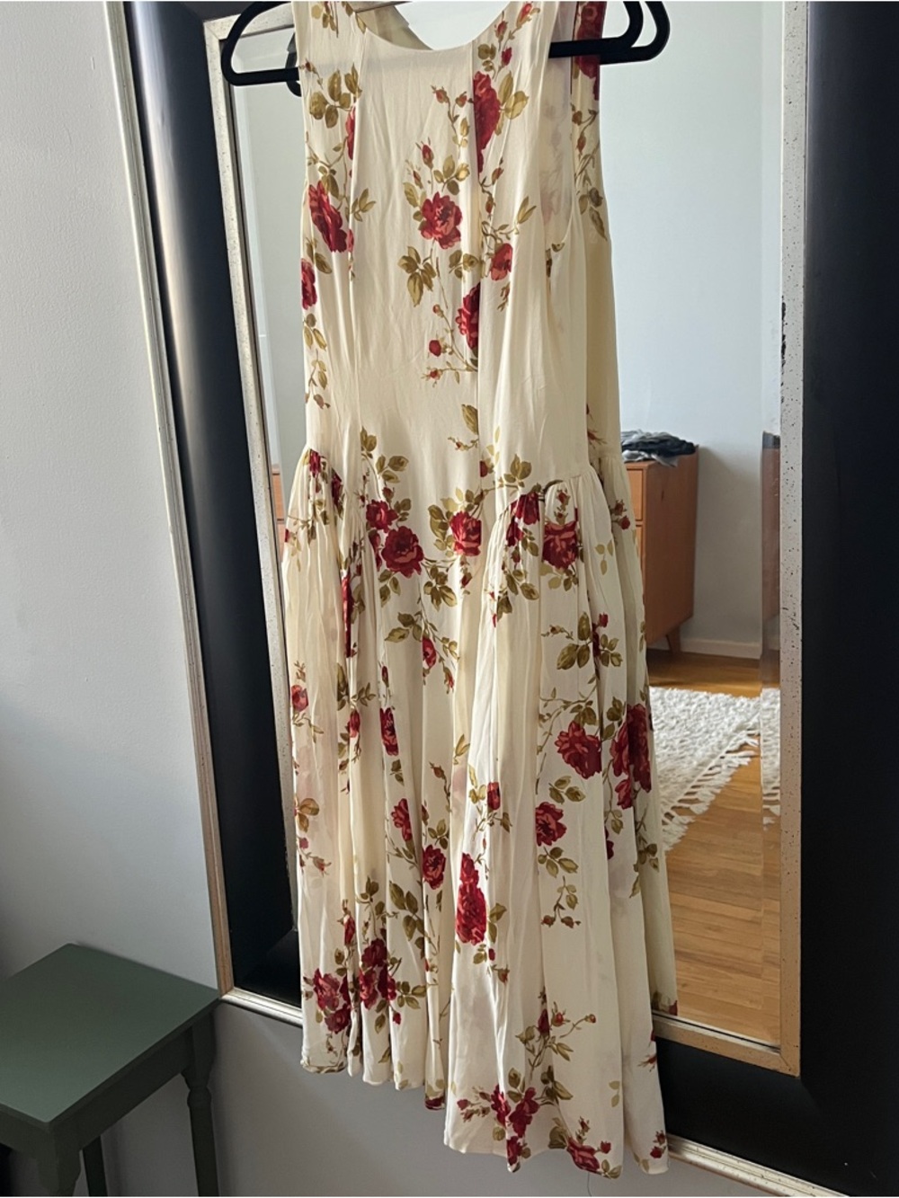Reformation Cream Maxi Dress with Red Rose Print